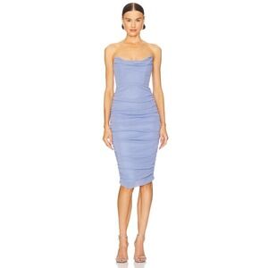 Michael Costello x REVOLVE Blue Ruched Cowl Neck Lurex Midi Dress Size M